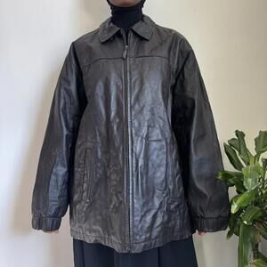 Vintage oversized zip up dark brown Leather jacket XL‎ Tall